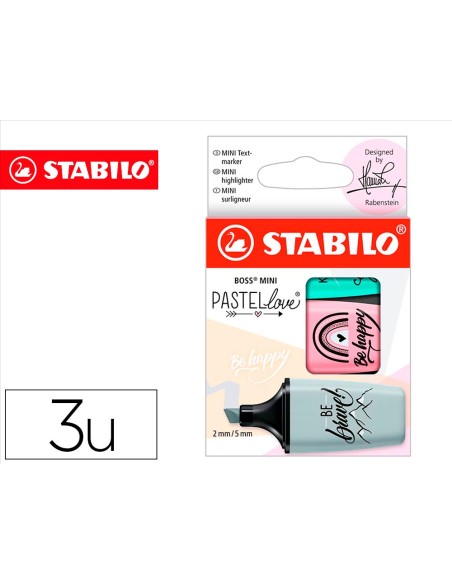 ROTULADOR STABILO BOSS MINI PASTEL LOVE  3 UD. MENTA/ROSA/TURQ.