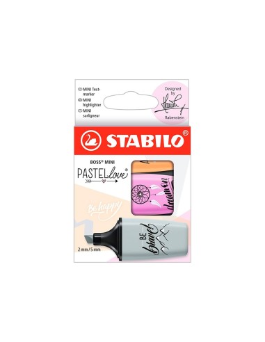 ROTULADOR STABILO BOSS MINI PASTEL LOVE  3 UD.FUC/NAR./GRIS