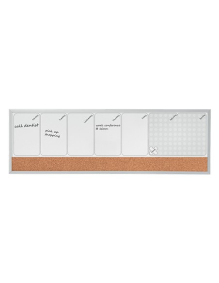 PLANIFICADOR SEMANAL NOBO MAGN.+TABLERO CORCHO HOR.MARCO AL.585X190MM
