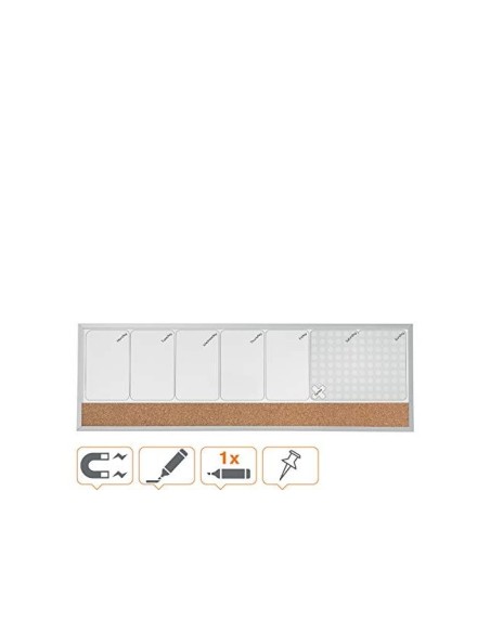 PLANIFICADOR SEMANAL NOBO MAGN.+TABLERO CORCHO HOR.MARCO AL.585X190MM