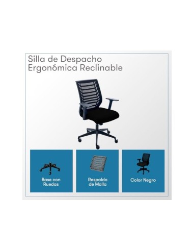 SILLA ROCADA GIRAT BRAZOS RESPALDO MALLA NEGRA/TAPIZADO NEGRA