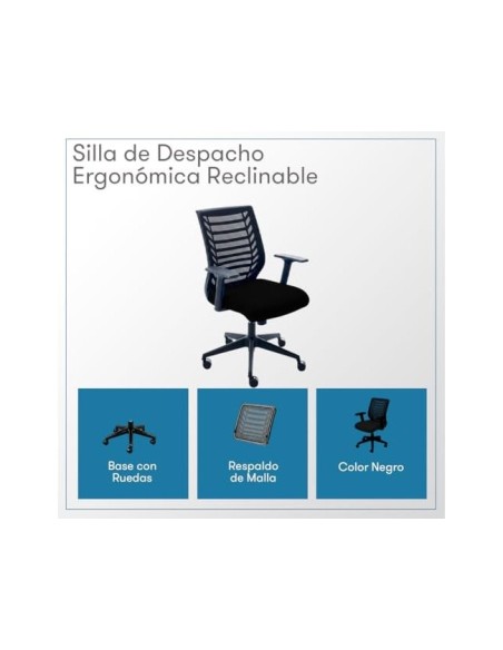 SILLA ROCADA GIRAT BRAZOS RESPALDO MALLA NEGRA/TAPIZADO NEGRA