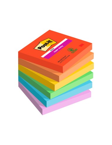BLOC NOTAS ADH. QU PON POST-IT SUPER STICKY PLAYFUL 76X76MM 90H 6 UD.