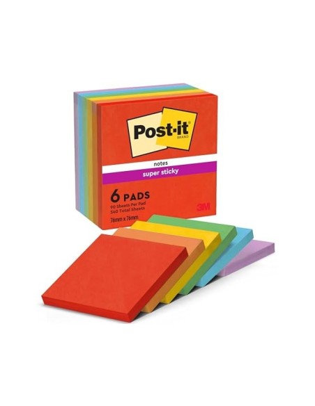 BLOC NOTAS ADH. QU PON POST-IT SUPER STICKY PLAYFUL 76X76MM 90H 6 UD.