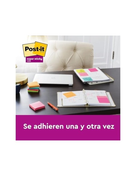 BLOC NOTAS ADH. QU PON POST-IT SUPER STICKY PLAYFUL 76X76MM 90H 6 UD.