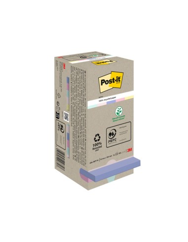 BLOC NOTAS ADH. QUITA PON POST-IT 76X76MM 100% REC TORRE  16 UD.COL.