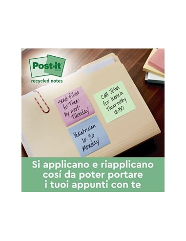 BLOC NOTAS ADH. QUITA PON POST-IT 76X76MM 100% REC TORRE  16 UD.COL.