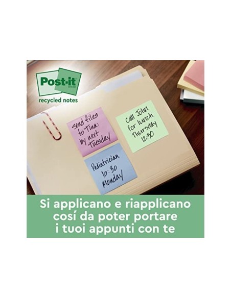 BLOC NOTAS ADH. QUITA PON POST-IT 76X76MM 100% REC TORRE  16 UD.COL.