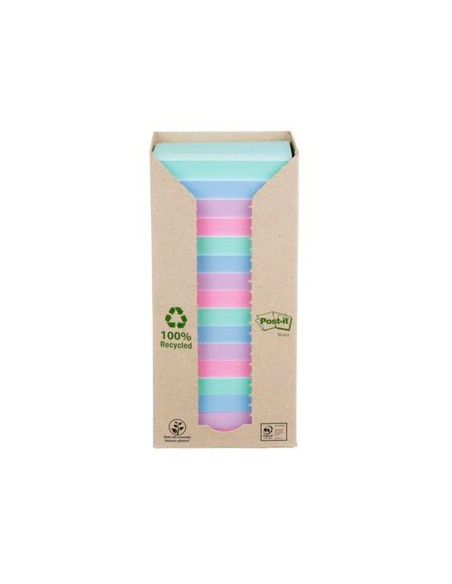BLOC NOTAS ADH. QUITA PON POST-IT 76X76MM 100% REC TORRE  16 UD.COL.