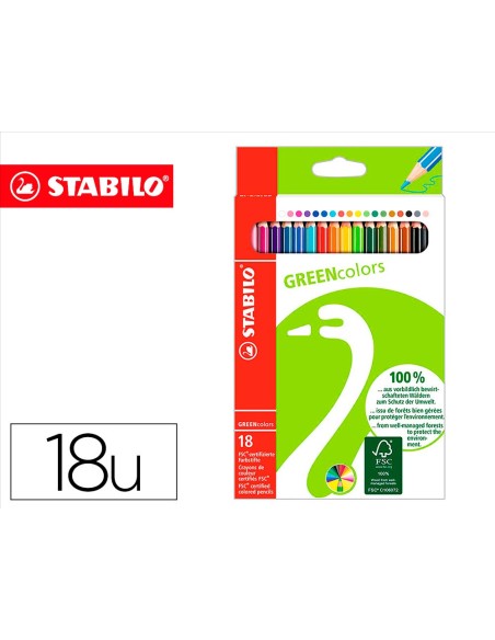 LAPICES STABILO GREEN COLORS CERTIFICADO FSC  CARTON 18 UD.SURT.