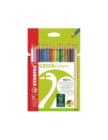 LAPICES STABILO GREEN COLORS CERTIFICADO FSC  CARTON 18 UD.SURT.