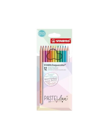 LAPICES STABILO AQUACOLOR ACUARELABLES PASTEL LOVE  CARTON 12 SURT.