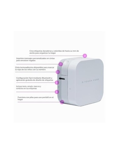 ROTULADORA BROTHER PTP300BT CUBE TERMICA BT.VEL. 20MM/S ANCHO 12MM