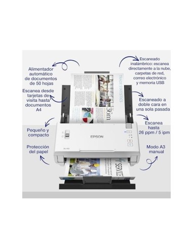 ESCANER EPSON DS-410 DOC. WORKFORCE A4 600X600 DPI VEL. 26PPM USB 2.0