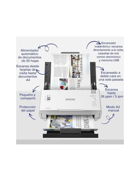 ESCANER EPSON DS-410 DOC. WORKFORCE A4 600X600 DPI VEL. 26PPM USB 2.0