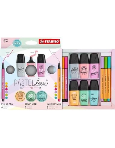 SET STABILO PASTEL LOVE MINIWORLD PEN 68/POINT 88/BOSS 18 UD.SURTIDAS