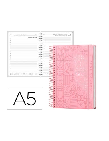 AGENDA OFICINA  2027 ESPIRAL SYROS D/P A5 BILINGUE 60G PAPEL  ROSA