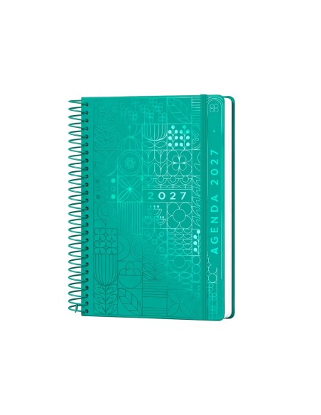 AGENDA OFICINA  2027 ESPIRAL.SYROS D/P A5 BILINGUE 60G PAPEL  TURQ.