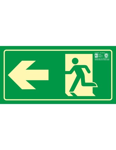 PICTO SEÑAL SALIDA EMERGENCIA FLECHA IZQUIERDA PVC FOTOLUM.320X160 MM