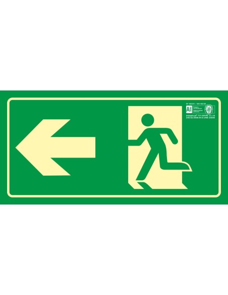 PICTO SEÑAL SALIDA EMERGENCIA FLECHA IZQUIERDA PVC FOTOLUM.320X160 MM