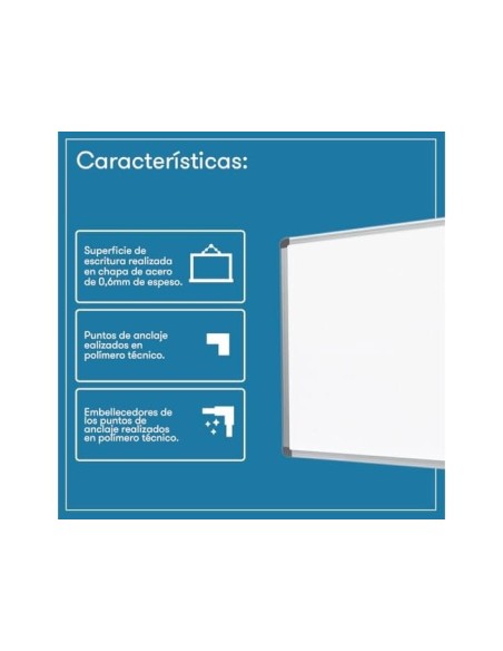 PIZARRA BL.ROCADA LACADA MAGNETICA MARCO AL.CON CANTONERAS 90X120 CM