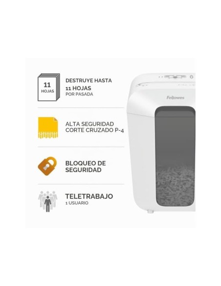 DESTRUCTORA FELLOWES LX70 11H SEG. P4 GRAPA/CLIPS/TARJETA 18 L