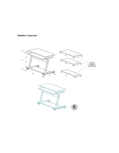 MESA PC ROCADA RD-9100 SIST. BLOQ.  RUEDAS EST.MET.BAND.TECL EXTRABLE
