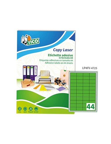 ETIQUETA ADH. TICO VE. FLUOR PERMANENTE 47,5X25,5MM CAJA 3080 UD.