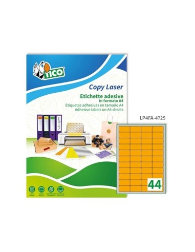 ETIQUETA ADH. TICO NJ. FLUOR PERMANENTE 47,5X 25,5MM CAJA 3080 UD.