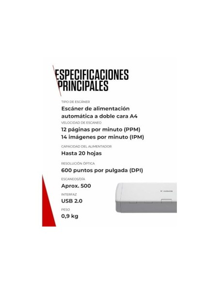 ESCANER CANON IMAGEFORMULA R10 A4 VEL. 12 PPM 600X600 DPI USB 2.0
