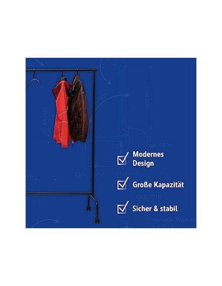 PERCHERO MAUL LIMBO CABALLETE EXTENSIBLE RUEDAS NG.1270X505X1570MM