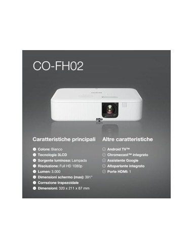 VIDEOPROYECTOR EPSON CO-FH02 XGA 3000LUM. LCD 1080P HDMI 1.4 USB2.0