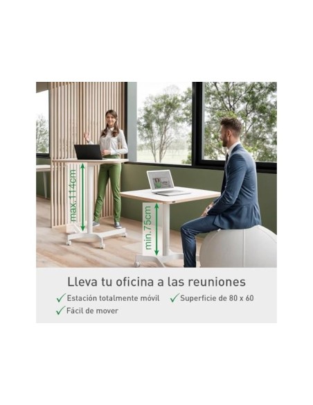 MESA LEITZ ERGO REG.EN ALTURA NEUMATICA TABLERO 80X60 CM 4 RUEDAS BL.