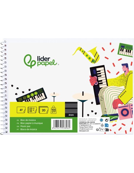 BLOC ESP. LIDERPAPEL MUSICA A5 PENTAGRAMA 4MM 20H 100GR. C/INTERLINEA