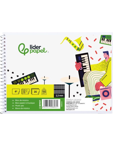 BLOC ESP. LIDERPAPEL MUSICA A5 PENTAGRAMA 2.5MM PAUTA 20H.100GR.