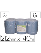 PAPEL SECAMANOS BUNZL 2 CAP CELUL RECIC AZ. 212MMX140M AUTOCORTE 6 UD