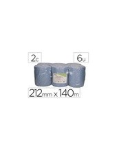 PAPEL SECAMANOS BUNZL 2 CAP CELUL RECIC AZ. 212MMX140M AUTOCORTE 6 UD 2