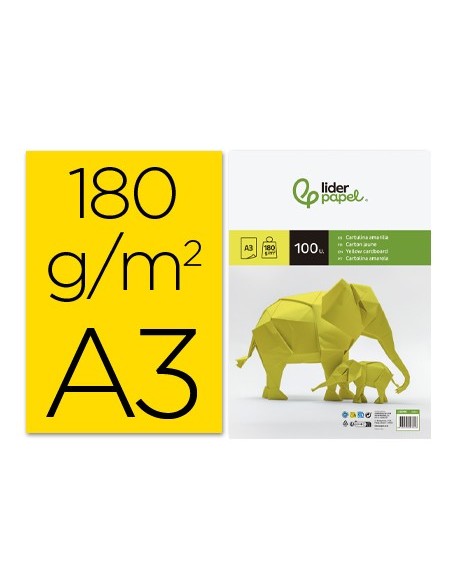 CARTULINA DIN A3 AMARILLO 180 GR PAQUETE 100 H
