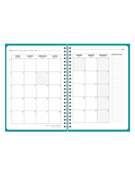 AGENDA OFICINA  2027 ESP.BASIC D/P A5 BILINGUE 60G PAPEL FSC TURQ.