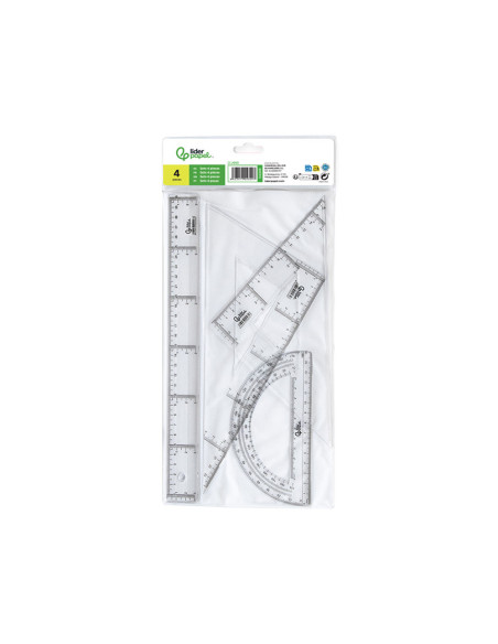 JUEGO ESCUADRA Y CARTABON 25CM REGLA 30CM Y SEMICIRCULO 15CM EN PETAC