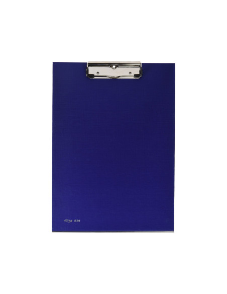 PORTANOTAS PARDO CARTON FORRADO PVC FOLIO CON PINZA METALICA AZUL