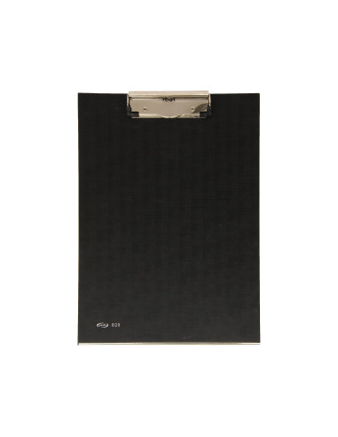 PORTANOTAS PARDO CARTON FORRADO PVC FOLIO CON PINZA METALICA NEGRO