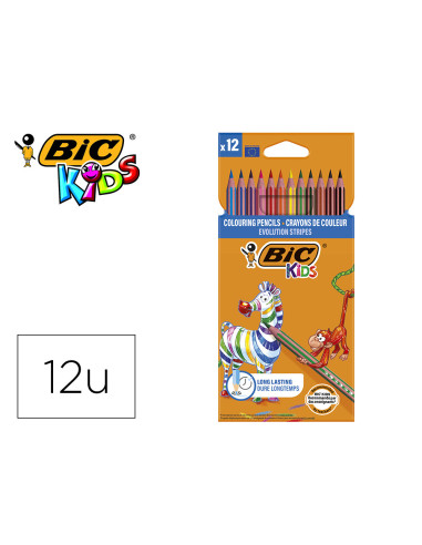 LAPICES COLORES BIC EVOLUTION STRIPES C.12 SURT.