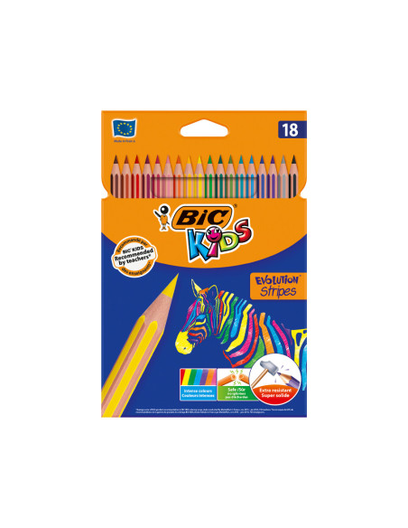 LAPICES COLORES BIC EVOLUTION STRIPES C.18 SURT.