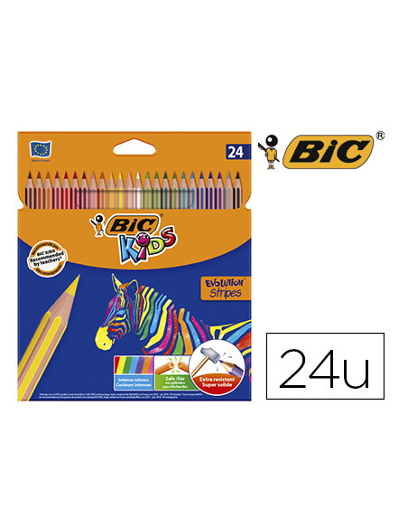 LAPICES COLORES BIC EVOLUTION STRIPES C.24 SURT.