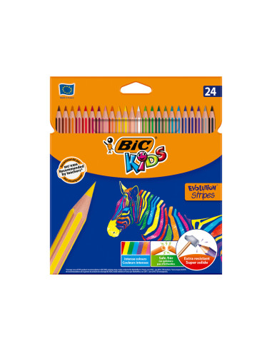 LAPICES COLORES BIC EVOLUTION STRIPES C.24 SURT.