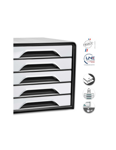 FICHERO CAJONES SOBREMESA CEP 5 CAJONES BLANCO/NEGRO 360X288X270 MM