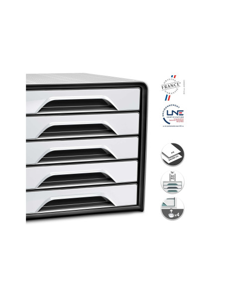 FICHERO CAJONES SOBREMESA CEP 5 CAJONES BLANCO/NEGRO 360X288X270 MM
