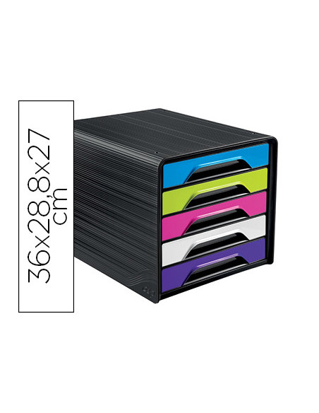 FICHERO CAJONES SOBREMESA CEP 5 CAJONES NG/MULTI FLASHY 360X288X270MM