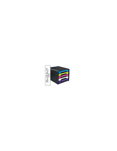 FICHERO CAJONES SOBREMESA CEP 5 CAJONES NG/MULTI FLASHY 360X288X270MM